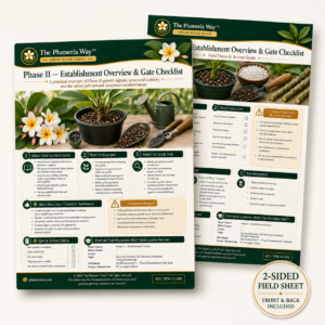 The Plumeria Way™ Grow Guide — Phase II — Establishment Overview & Gate Checklist